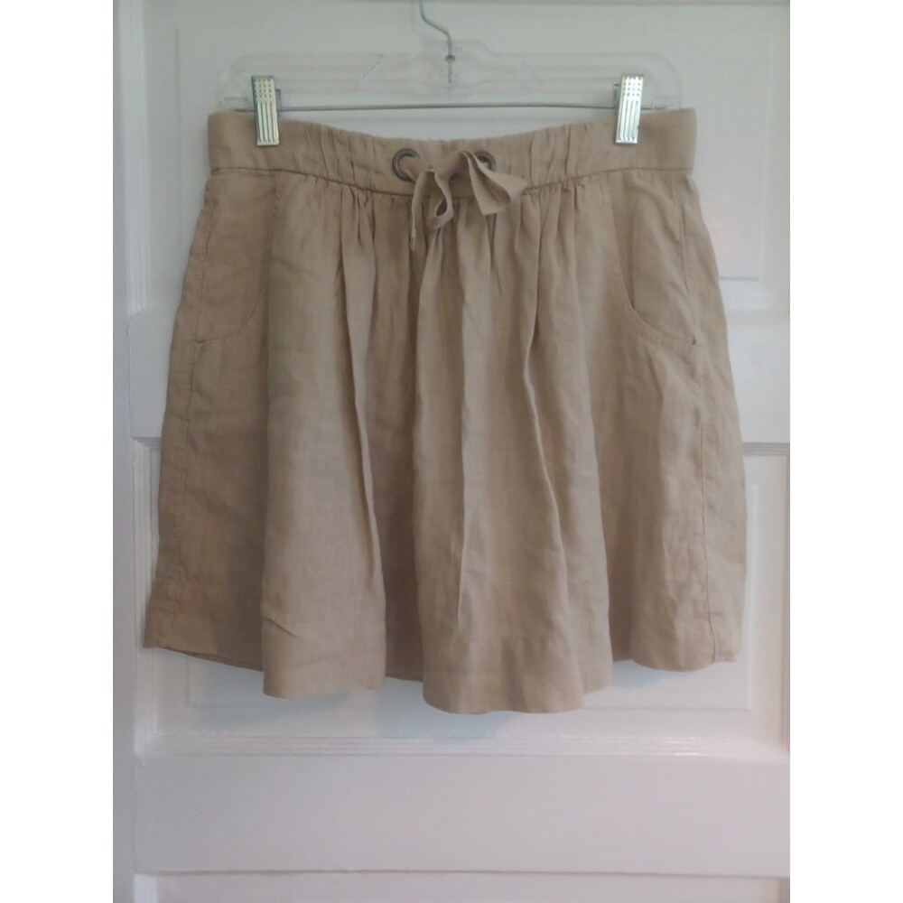 J. Crew beige linen mini skirt sz 2 drawstring grommet pockets neutral flirty